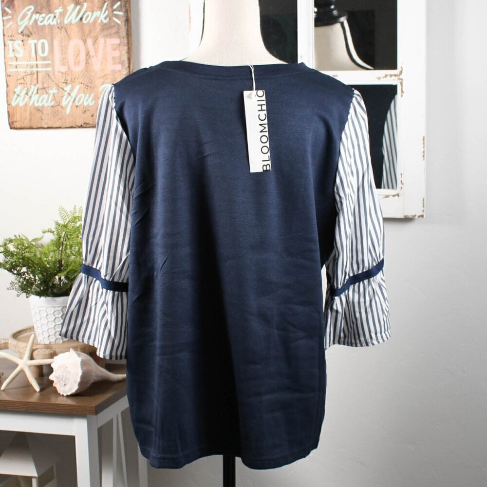 Bloomchic Striped Patchwork Round Neck Light Swea… - image 3